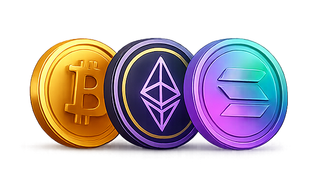 Crypto Coins (BTC, ETH, SOL, USDT)